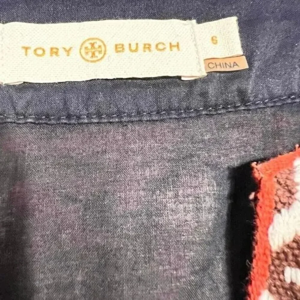 Tory Burch Ariana Navy Embroidered Tunic